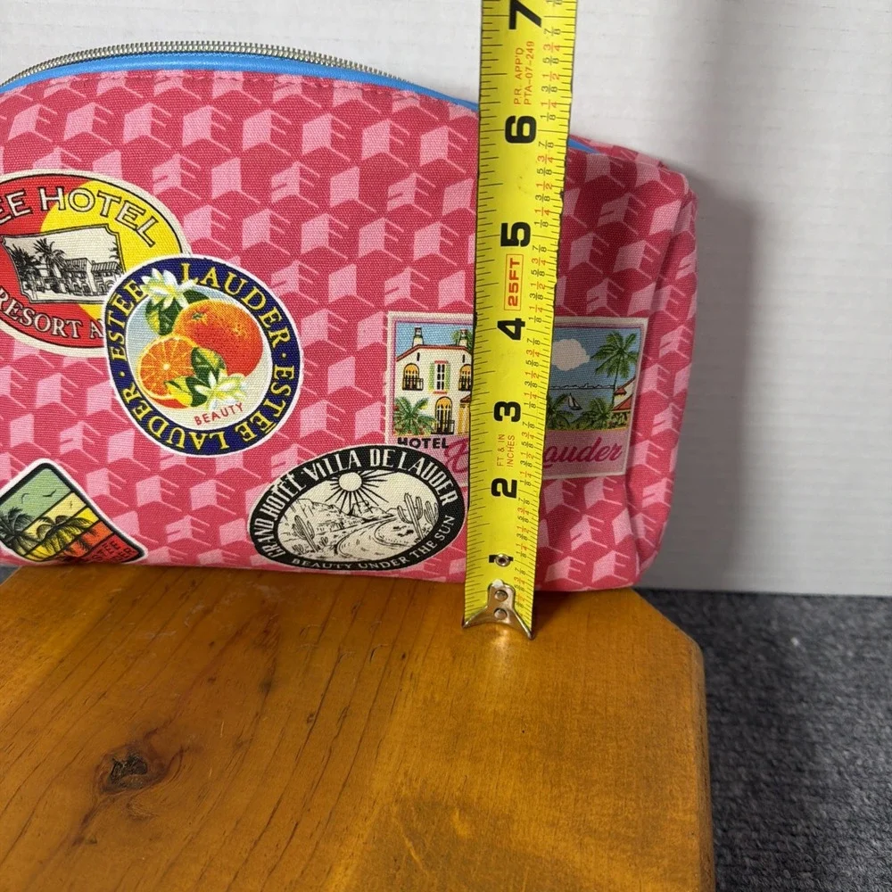 Estee‎ Lauder Travel Cosmetic Bag Pink Pattern Stickers Design Zip Pouch